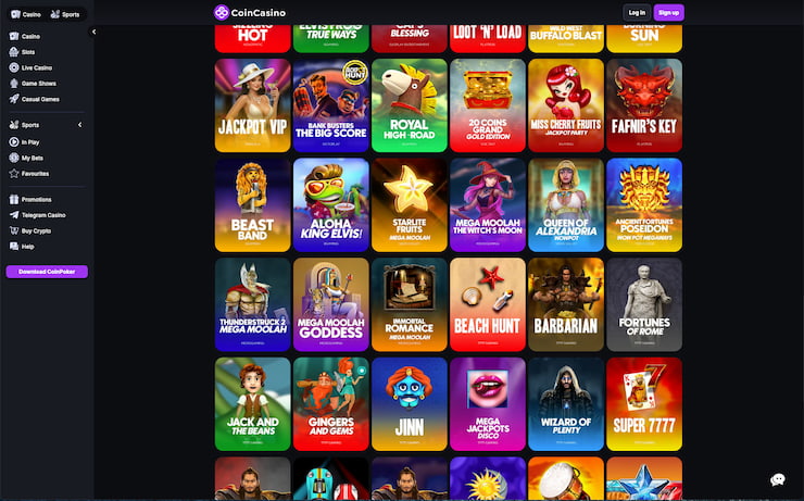 A screenshot of CoinCasino homepage