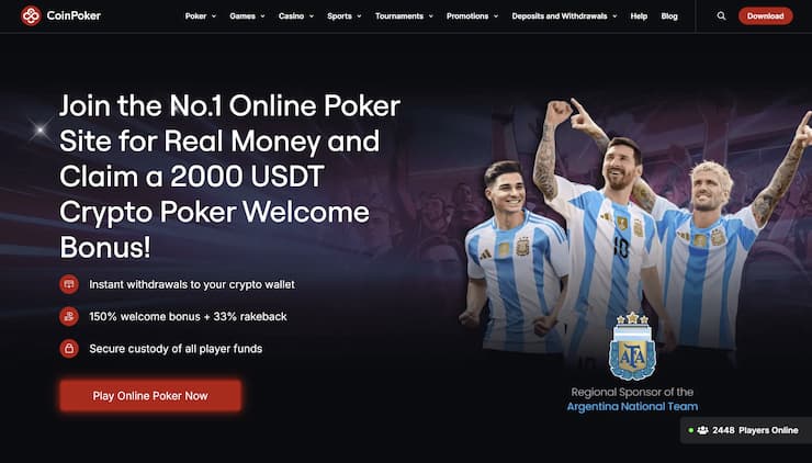 A snapshot of CoinPoker visited on a desktop device.