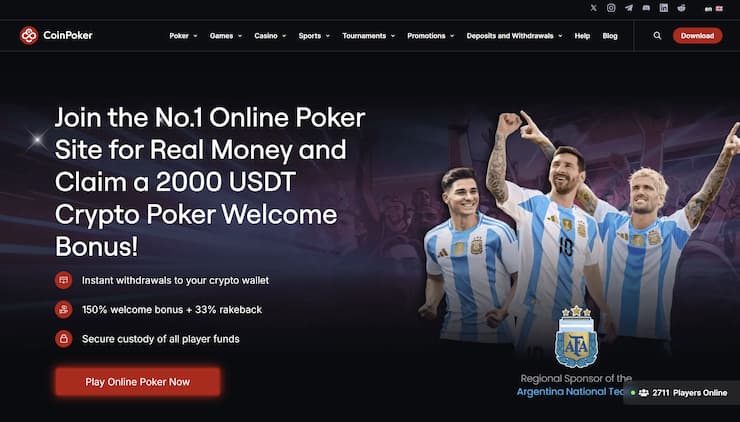 A snapshot of CoinPoker, one of the best offshore casinos for poker fans and enthusiasts. 