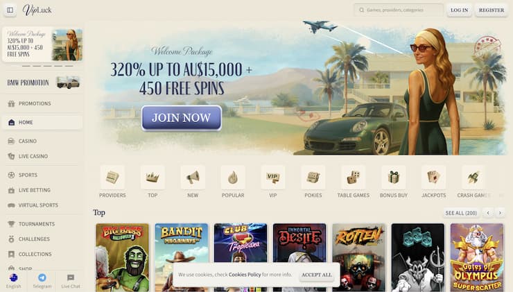 A look at VipLuck, one of the best AU casinos for playing online pokies.
