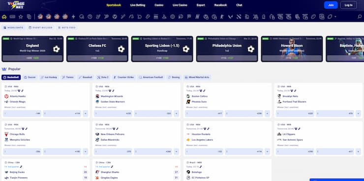 A look at the latest odds at VoltageBet credit card sportsbook