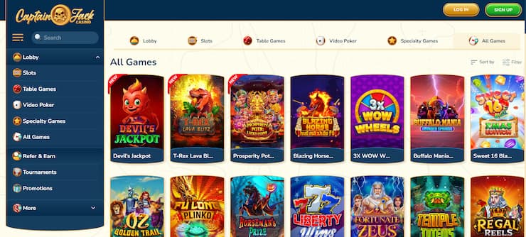 Captain Jack games lobby - great for Inclave gamblers.