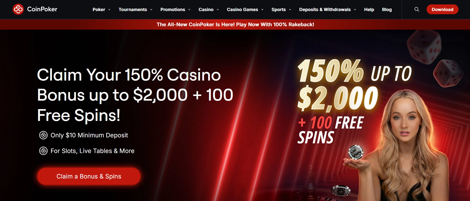 A screenshot of the CoinPoker casino welcome bonus