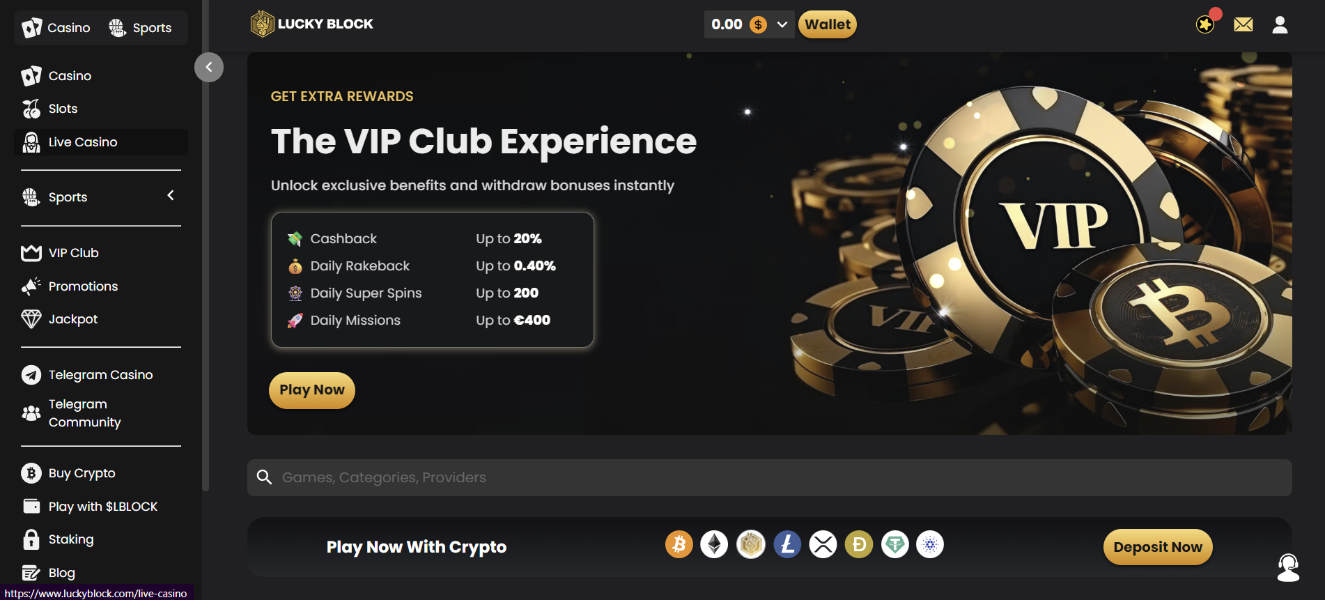 A screenshot of the Lucky Block home page